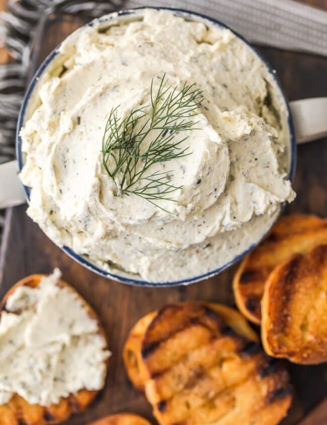 Boursin Cheese in a bowl with toasted bread