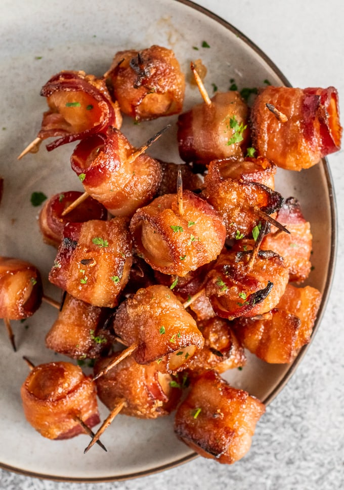 Bacon Wrapped Water Chestnuts on a plate