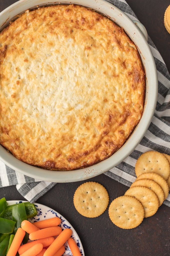 Hot Onion Dip in large white bowl