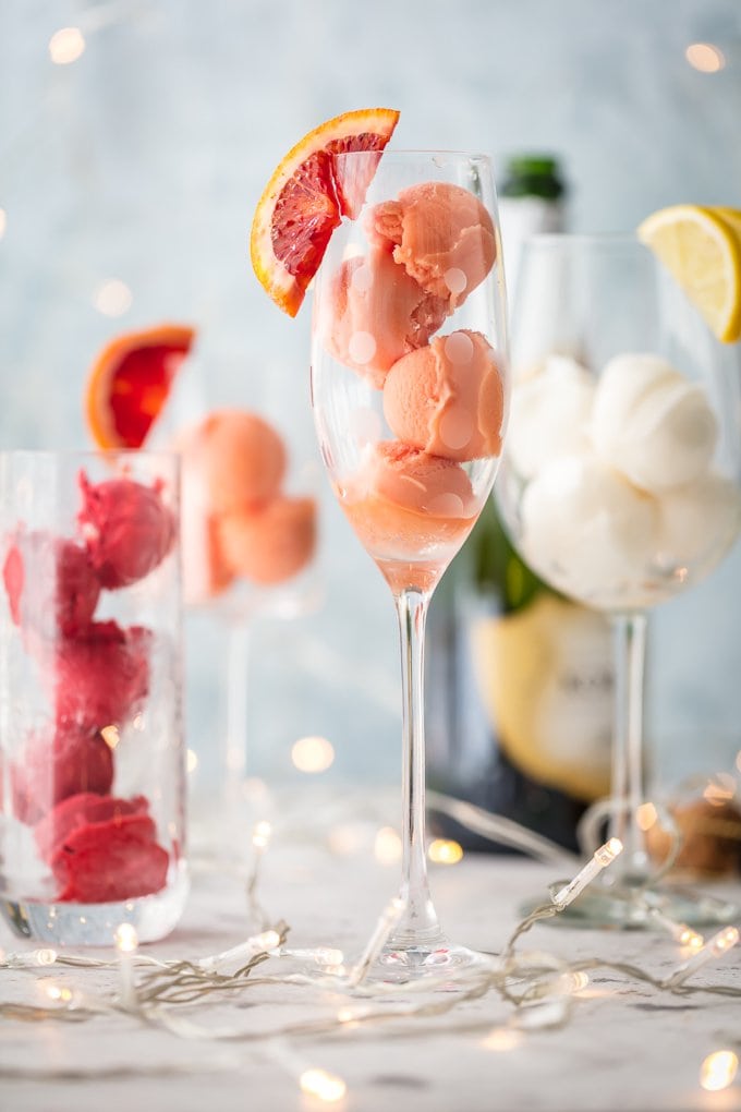 Fruit Sherbet Mimosa cocktails