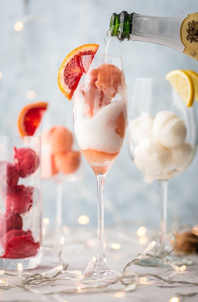 Sherbet Mimosas in Champagne Flute