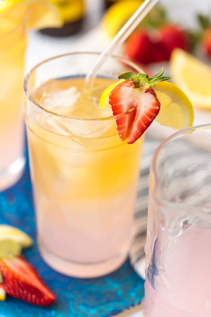 up close photo of pink summer shandy in glass