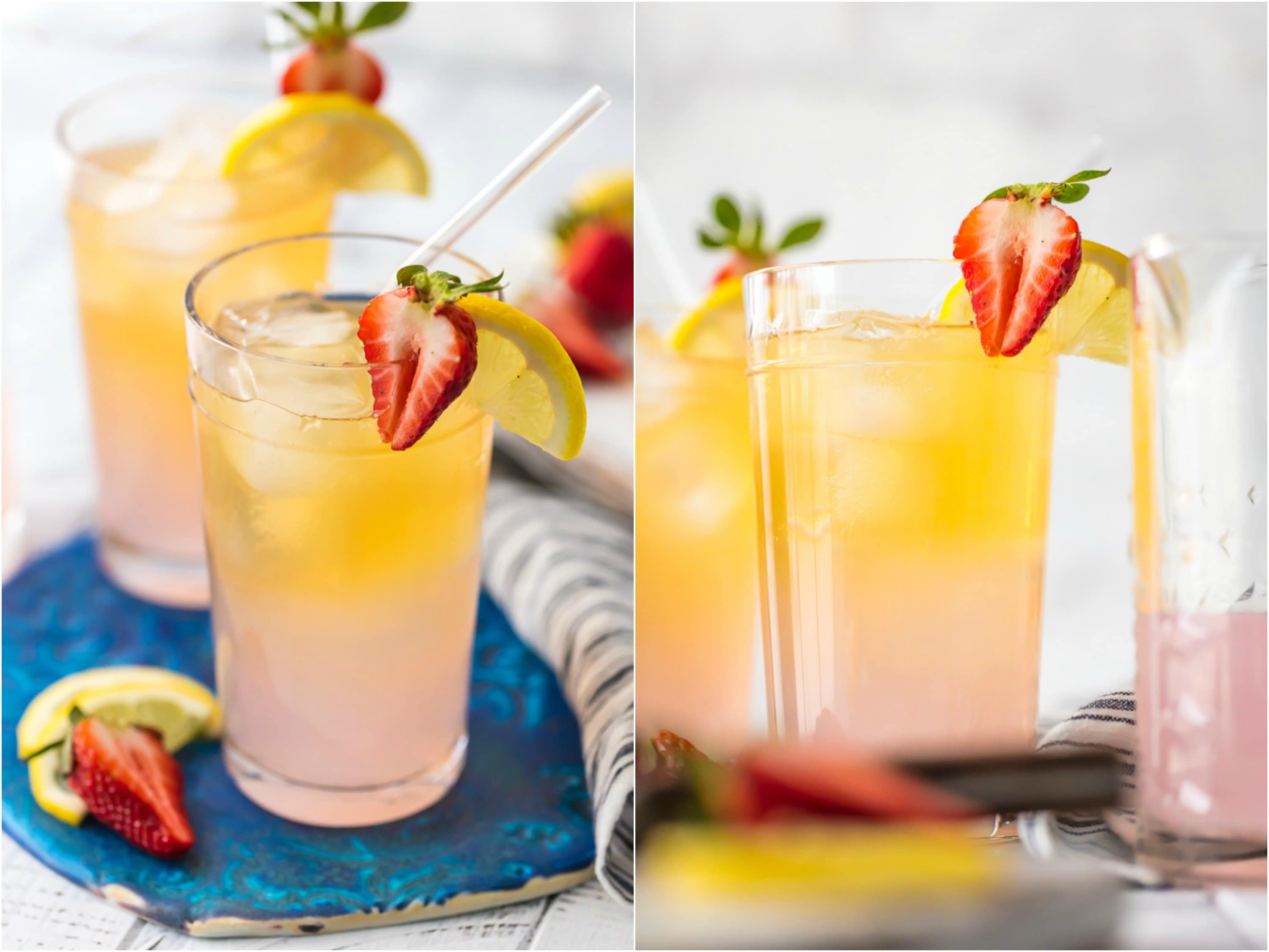 summer shandy topped with lemon and strawberries with tequila