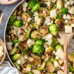  This Brussels Sprouts Recipe with Pears, Blue Cheese, and Walnuts Pear and Blue Cheese Roasted Brussels Sprouts is our favorite way to dress up a healthy side dish. These Brussels Sprouts are unique and so full of flavor. The pear pairs (ha!) beautifully with the blue cheese and toasted walnuts, making sure even the pickiest eater want to eat their greens. Such a great holiday side dish!