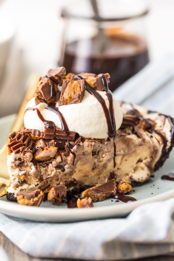 Peanut Butter Ice Cream Pie slice on plate