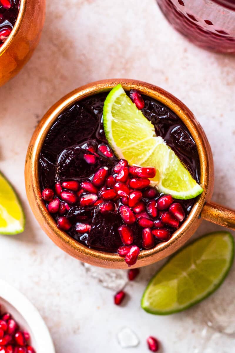 overhead up close pomegranate moscow mule