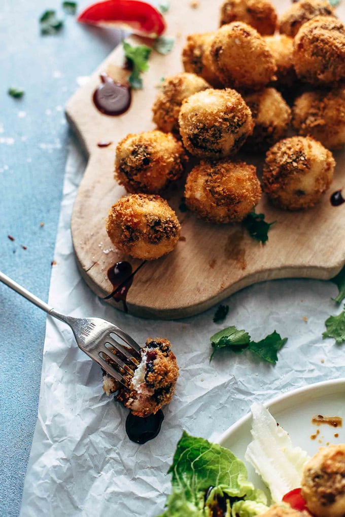 Fried Goat Cheese Balls on a serving board