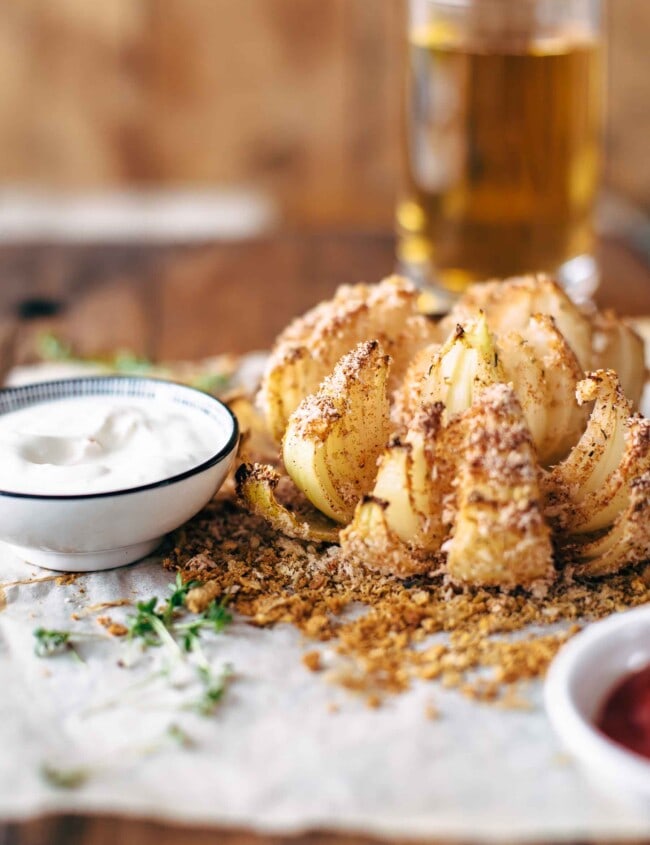 baked blooming onion on parchment