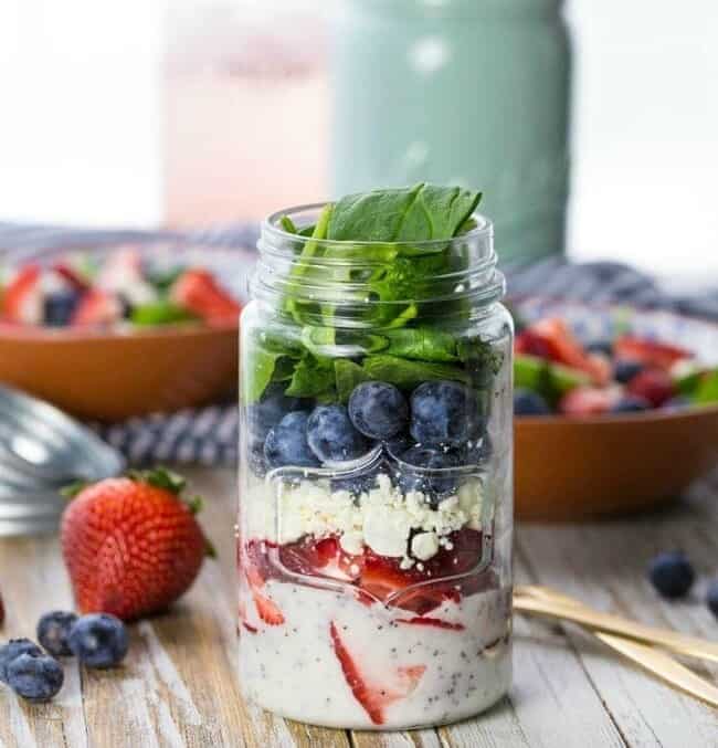 mason jar salad on a table