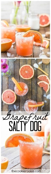 Grapefruit Salty Dog Cocktails...MY FAVORITE SUMMER DRINK! Grapefruit, vodka, and sea salt...THE BEST flavor combo, so refreshing! (Greyhound with salted rim)