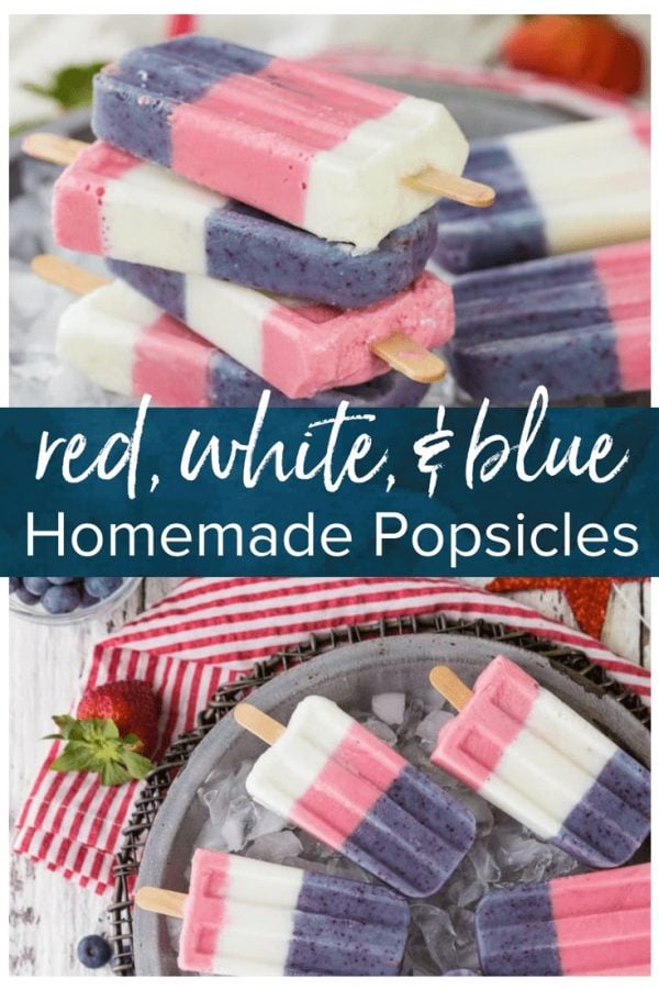 Red White and Blue Popsicles are the perfect cute, festive, sweet treat for the 4th of July! These fun and tasty treats are so cute and easy to make. These colorful Smoothie Pops are healthy too! I used Greek Yogurt, fresh fruit, and raw organic sugar to keep them fresh and light, while still being super yummy. Healthy Homemade popsicles are so much fun for summer!