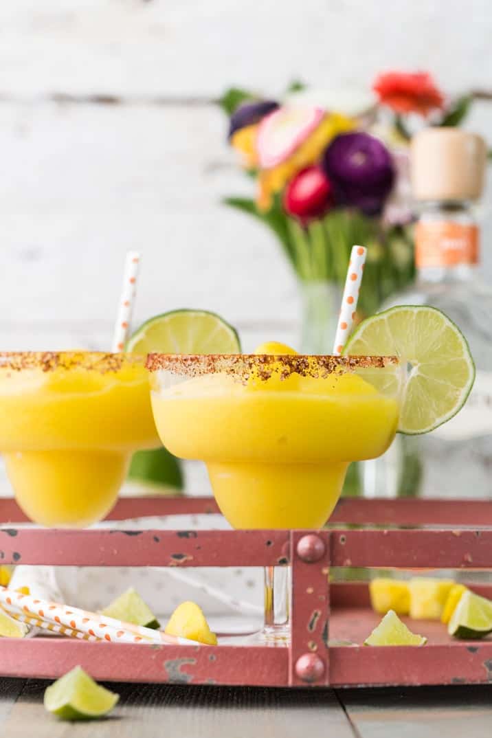 chili mango margaritas in a platter