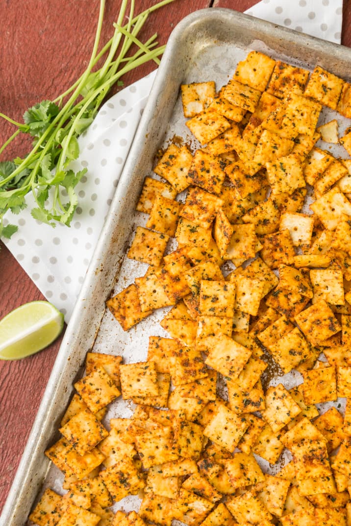 view of crackers on baking pan