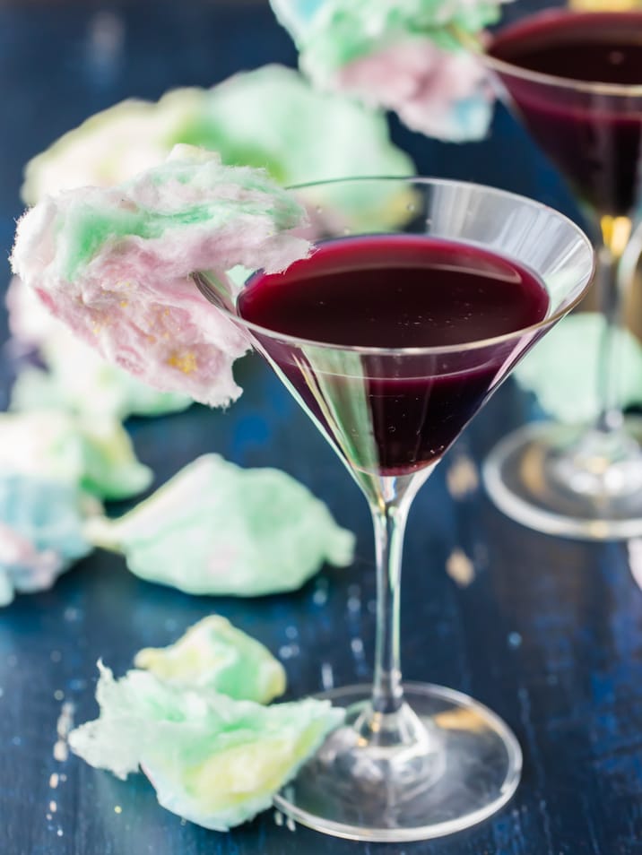 cotton candy garnish on glass