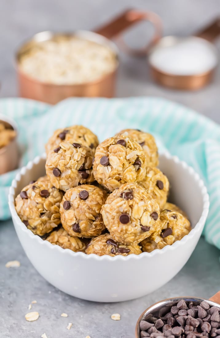 Peanut Butter Energy Balls in a white bowl