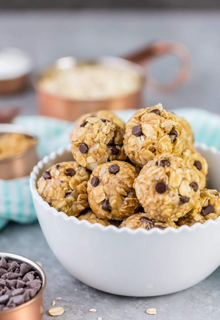 Healthy peanut butter balls with chocolate chips