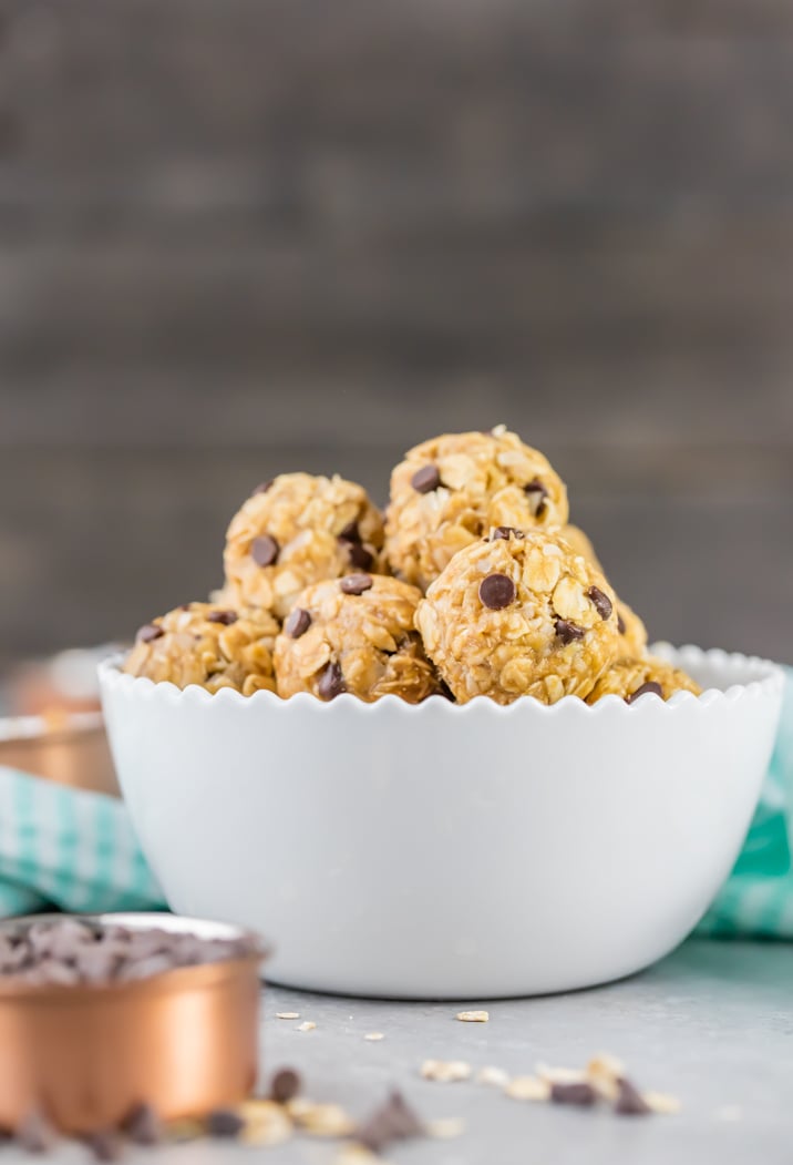 Peanut Butter energy balls in a bowl