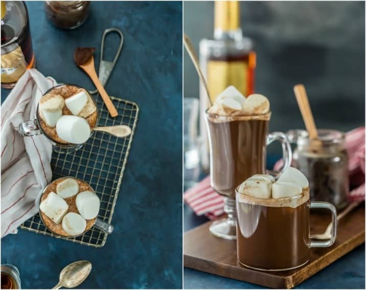 Chocolate Hot Buttered Rum, my absolute FAVORITE warm cocktail recipe for the holidays (or all Winter!) Tastes like liquid brownie batter!