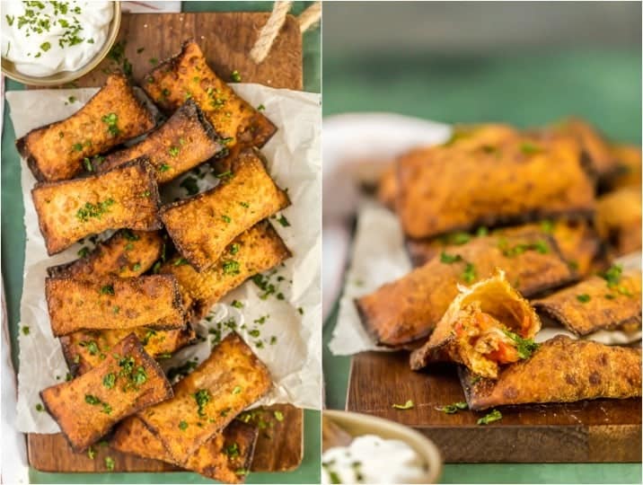 two shot picture of mini fried taco pizza pockets 