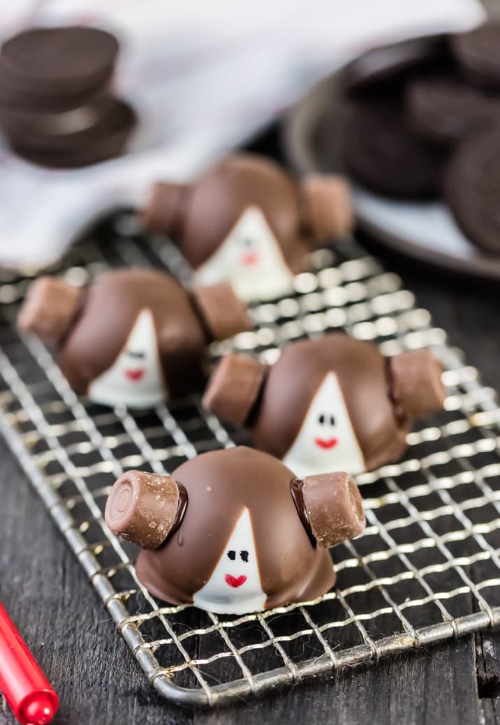 top view of princess leia oreo truffles with rolos as hair buns