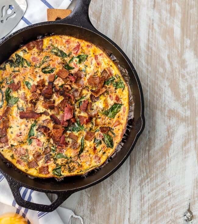 One Pan BLT Skillet Frittata is the perfect EASY RECIPE for breakfast or brunch! Healthy, delicious, and quick. Great for Christmas morning brunch!