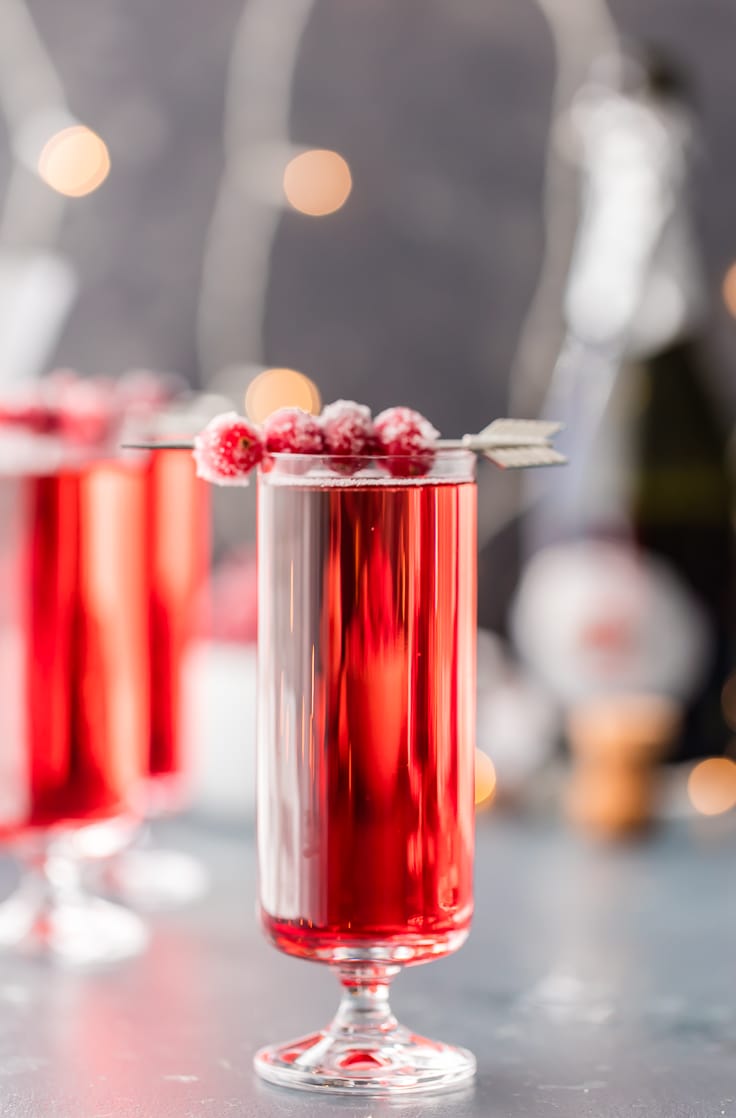 cranberry ginger mimosas with sugared cranberries garnish