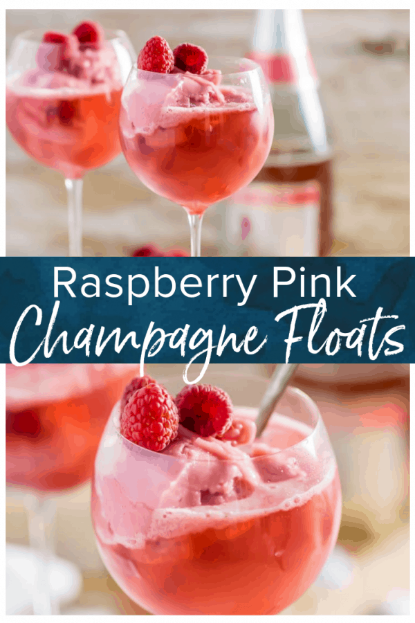 Pink Champagne Floats are the perfect Valentine's Day cocktails and dessert all in one! This fun treat is the same as a regular float, but it's made with pink champagne and raspberry sorbet for something classy and festive. Talk about a romantic dessert idea!