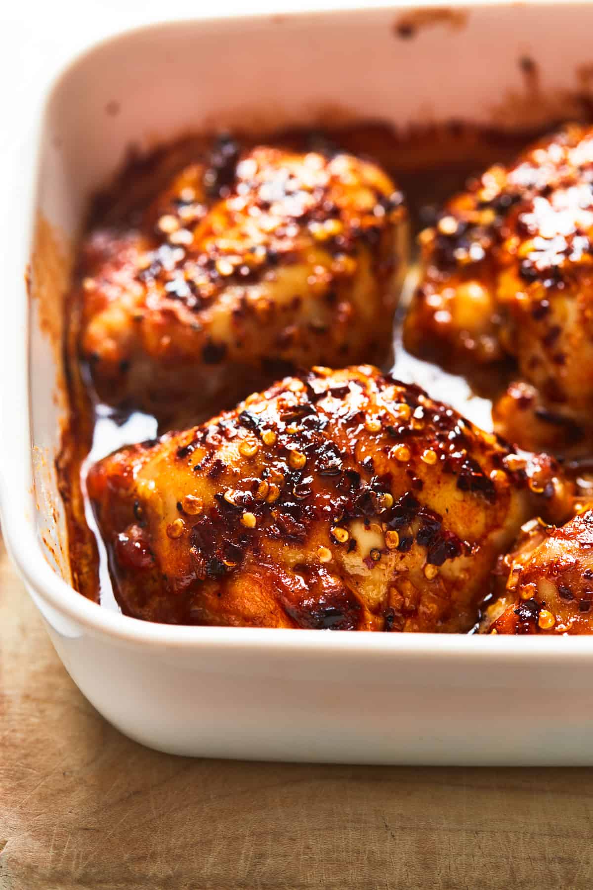 pan of honey garlic chicken thighs