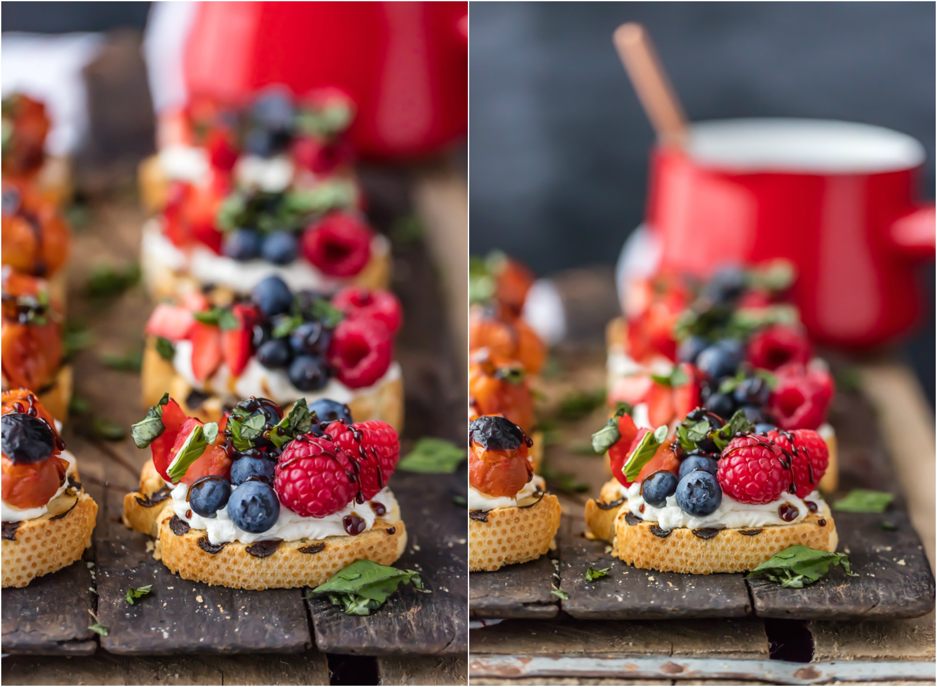 views of bruschetta on wooden board