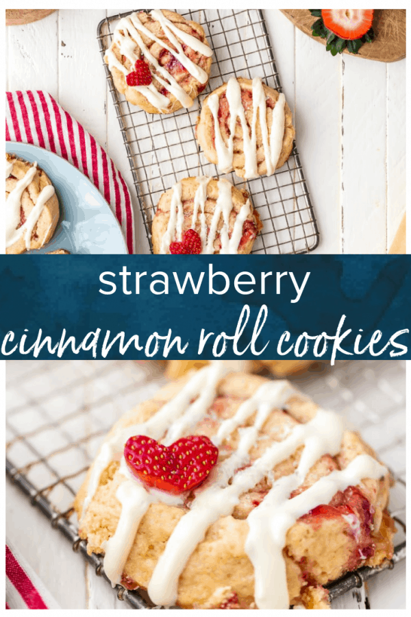 Strawberry Cinnamon Roll Cookies are the perfect Valentine's Day cookies! This easy cookies recipe is sweet, fun, and perfect for any loved one. #thecookierookie #valentinesday #cookies #strawberry #dessert