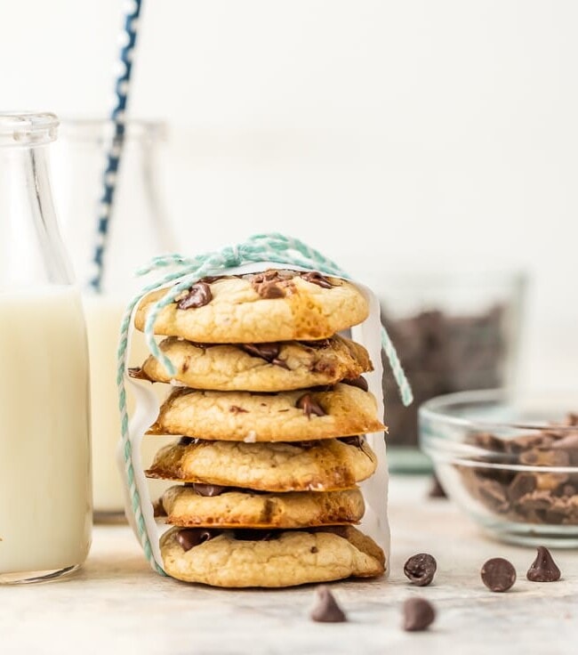 stack of salted caramel soft batch cookies