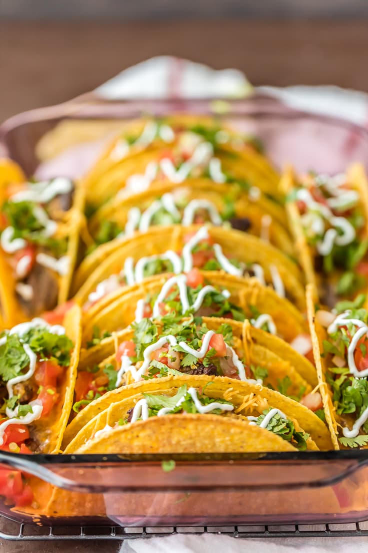 steak and eggs tacos in a baking dish