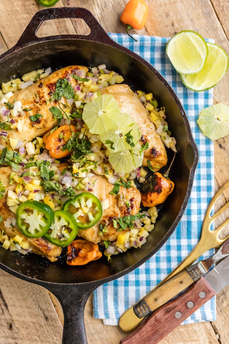 jerk chicken in a skillet