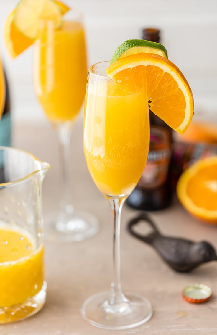 ginger beer mimosa in a champagne glass