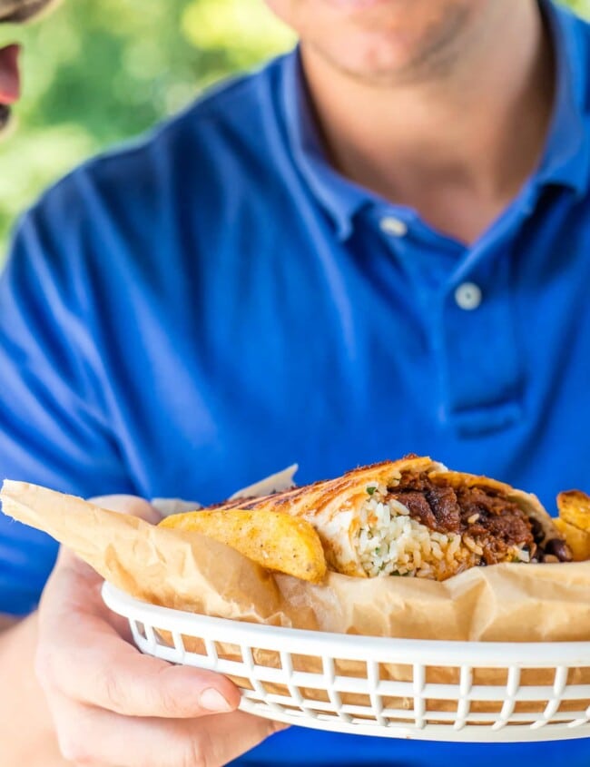 GRILLED BBQ BRISKET BURRITOS are the perfect way to enjoy Summer outside! BBQ has never been better than in a HUGE burrito! Stuffed with Cilantro Lime Rice, black beans, and tons of cheese. YUM!