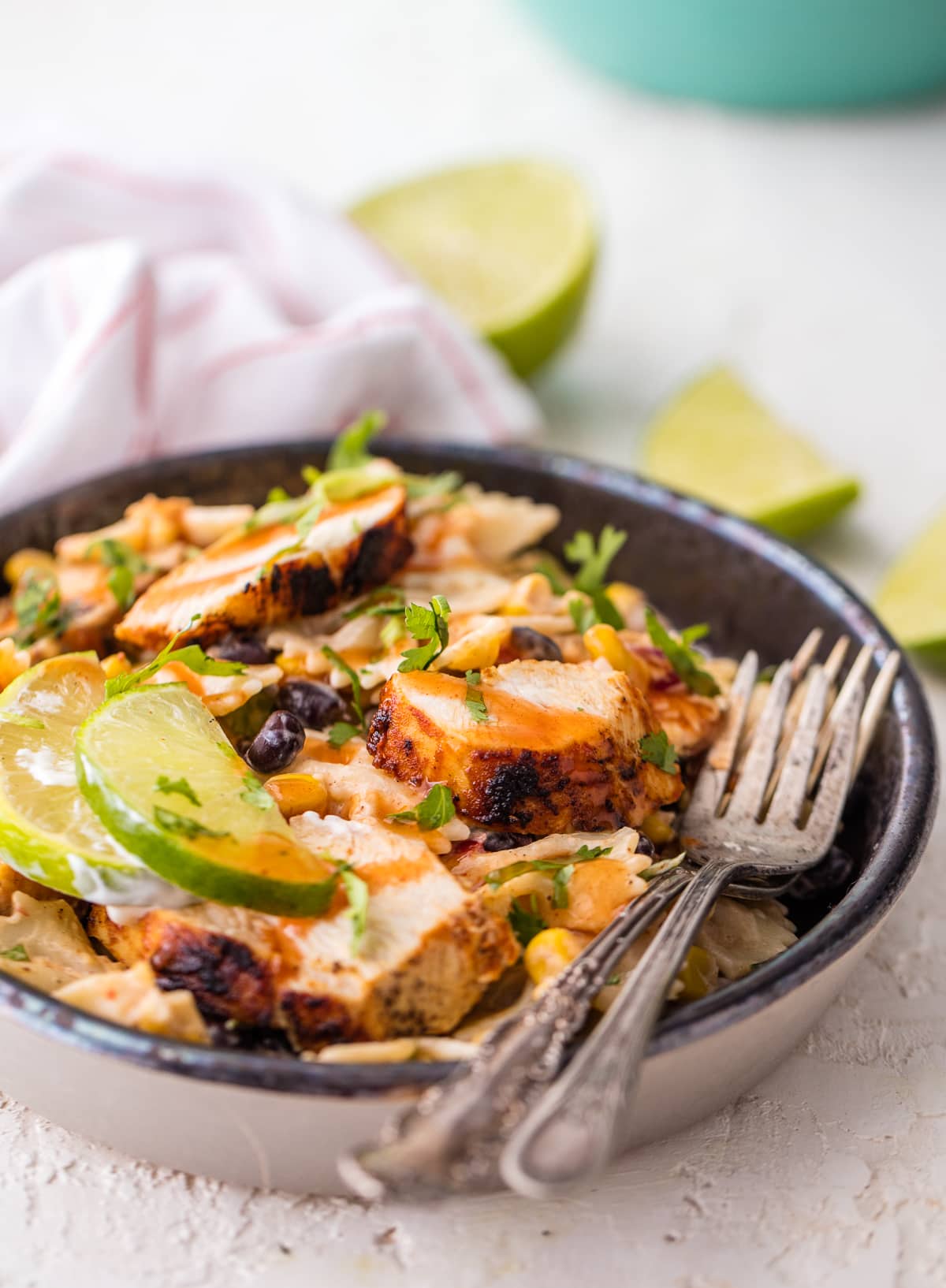 mexican pasta salad in a bowl