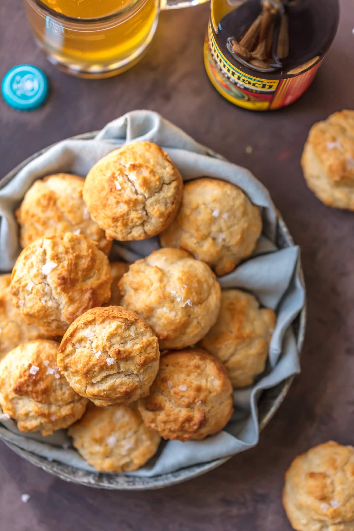 A basket of beer bread muffins - easy beer bread recipe