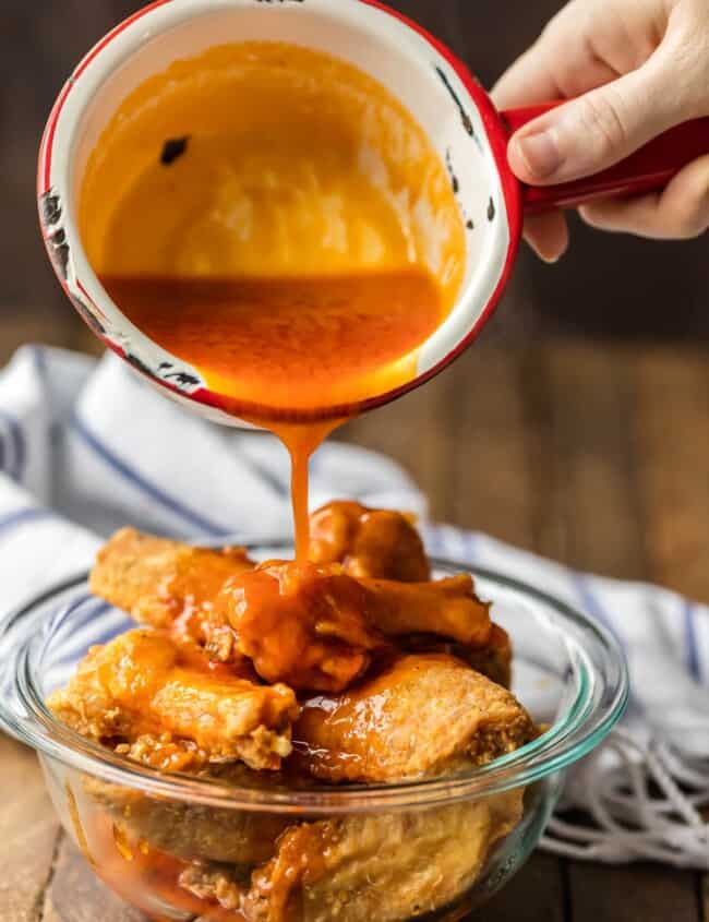 fried buffalo wings in sauce