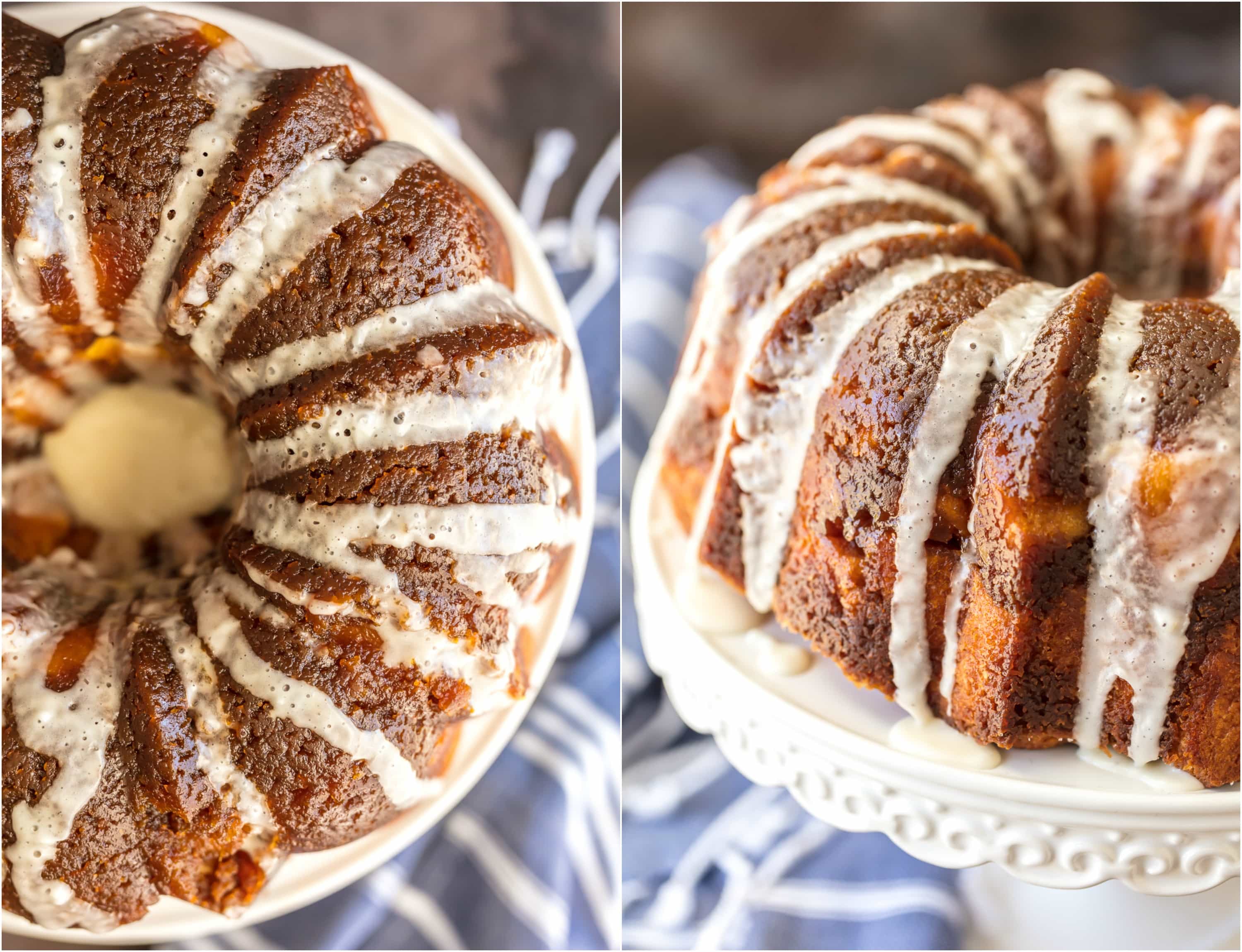 PUMPKIN PIE MONKEY BREAD on a cake stand