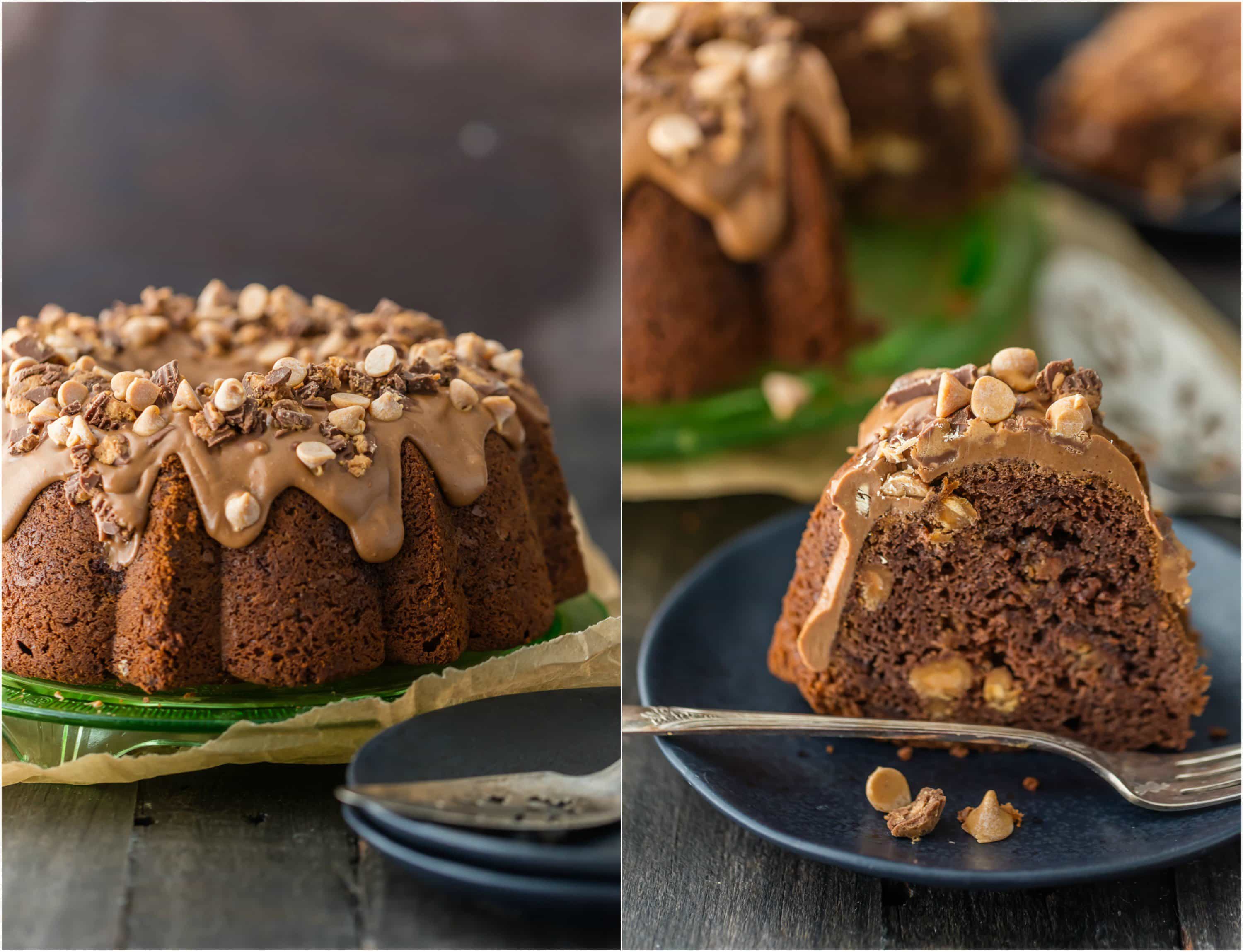 CHOCOLATE PEANUT BUTTER POUND CAKE is the ultimate bundt cake recipe! Topped with a decadent peanut butter icing, this indulgent cake is perfect for the holidays!