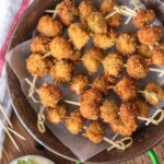 fried blue cheese stuffed olives on a plate