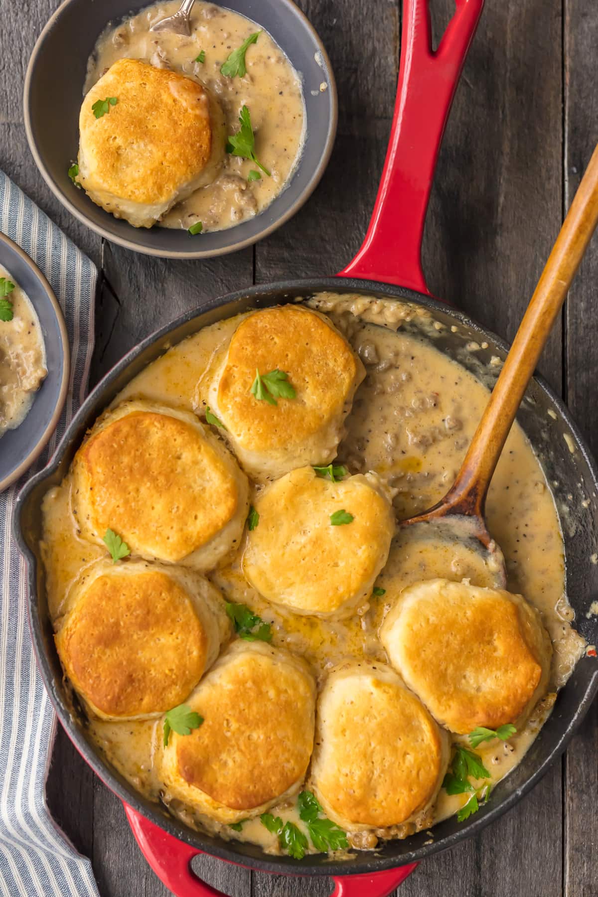 One pan skillet breakfast: biscuits and gravy in a skillet