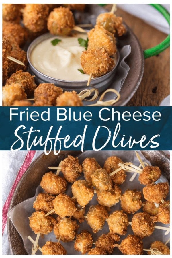 These FRIED BLUE CHEESE STUFFED OLIVES are just delicious. And when served with a simple garlic aioli sauce, they are absolutely addicting! These fried and stuffed olives are the perfect holiday appetizer, just what you need for Christmas or New Year's Eve!