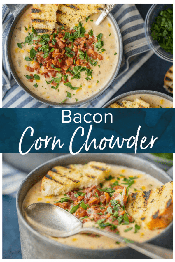 This BACON CORN CHOWDER recipe is a must make for winter! This delicious and easy corn chowder with bacon is loaded with potatoes, corn, bacon, and so much more. This warm and creamy soup is the ultimate comfort food!