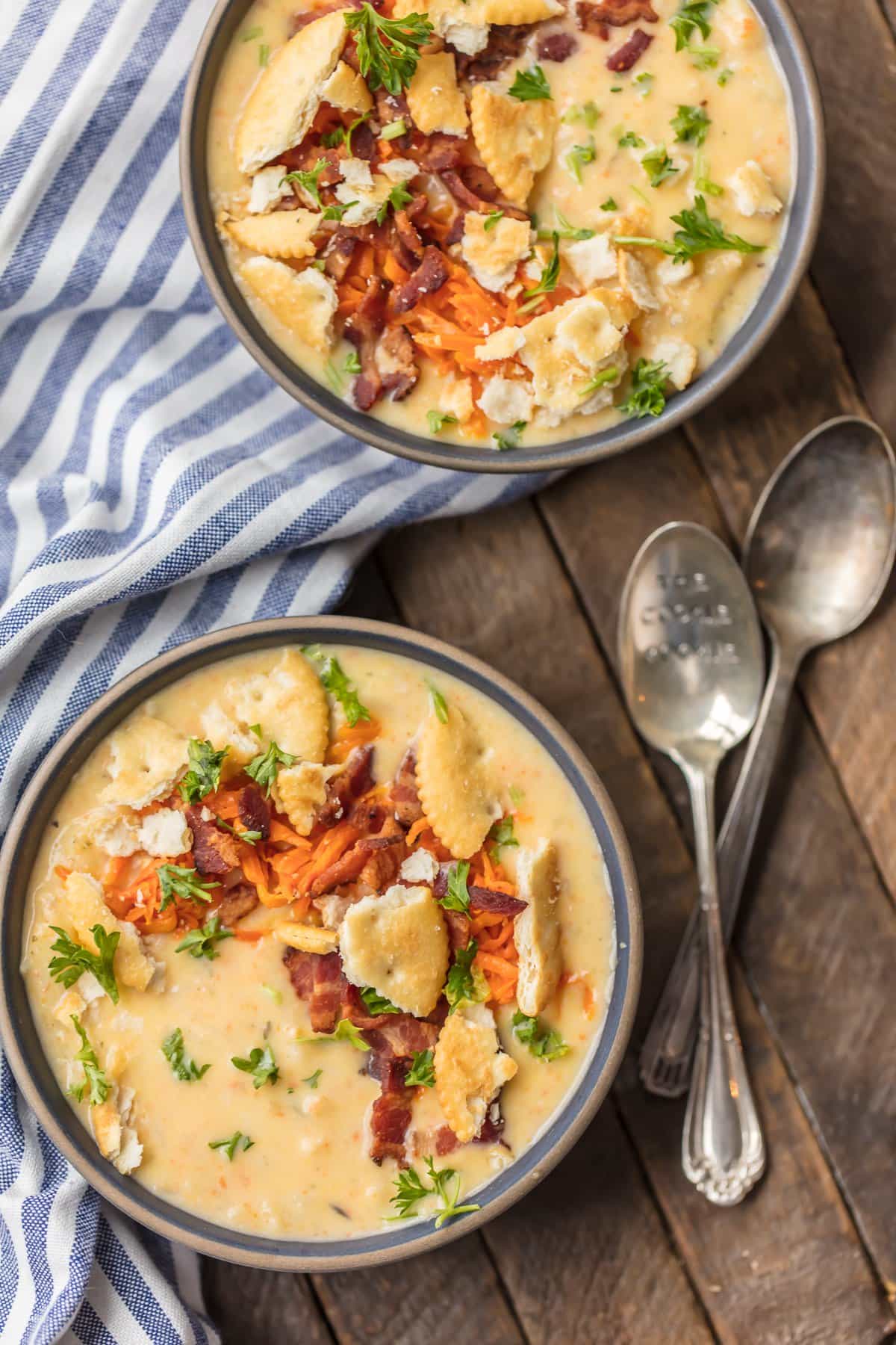 two bowl of potato soup made with hash browns