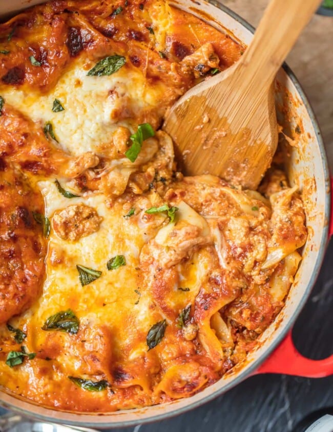 This Dutch Oven Lasagna recipe, or Stove Top Lasagna, will blow your mind! You'll never make a fully traditional lasagna recipe again after making this easy stove-top version.