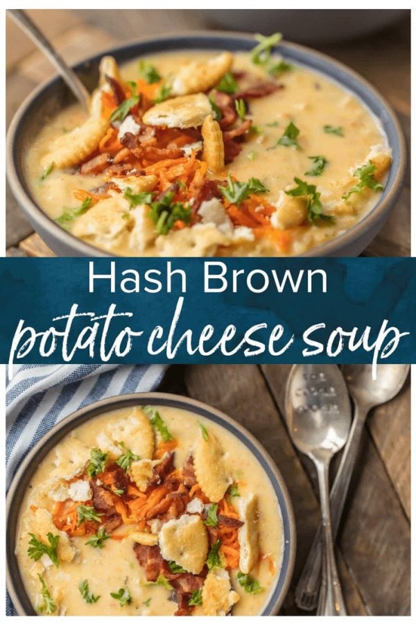 This HASH BROWN POTATO CHEESE SOUP is an absolute Winter MUST MAKE! The ultimate comfort food soup made in minutes. So cheesy and delicious. Topped with sauteed carrots and bacon for extra flavor!