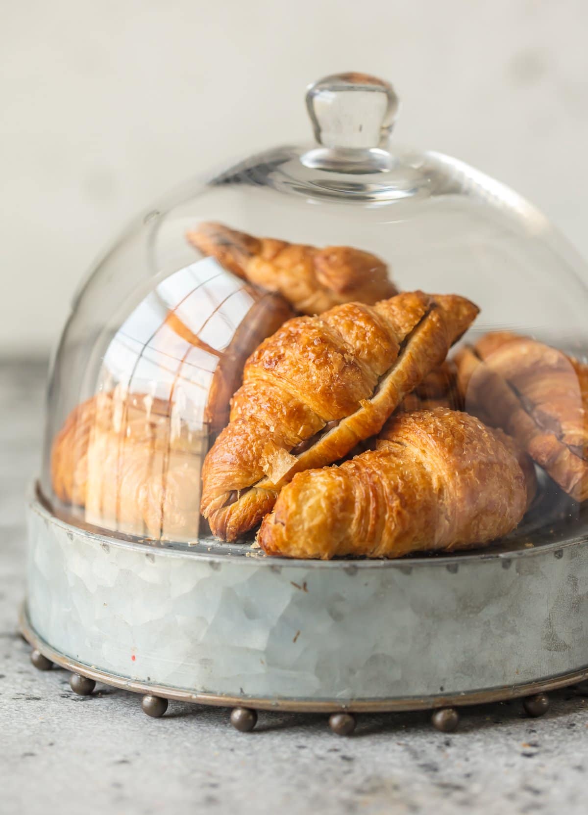 Chocolate croissants in a glass case