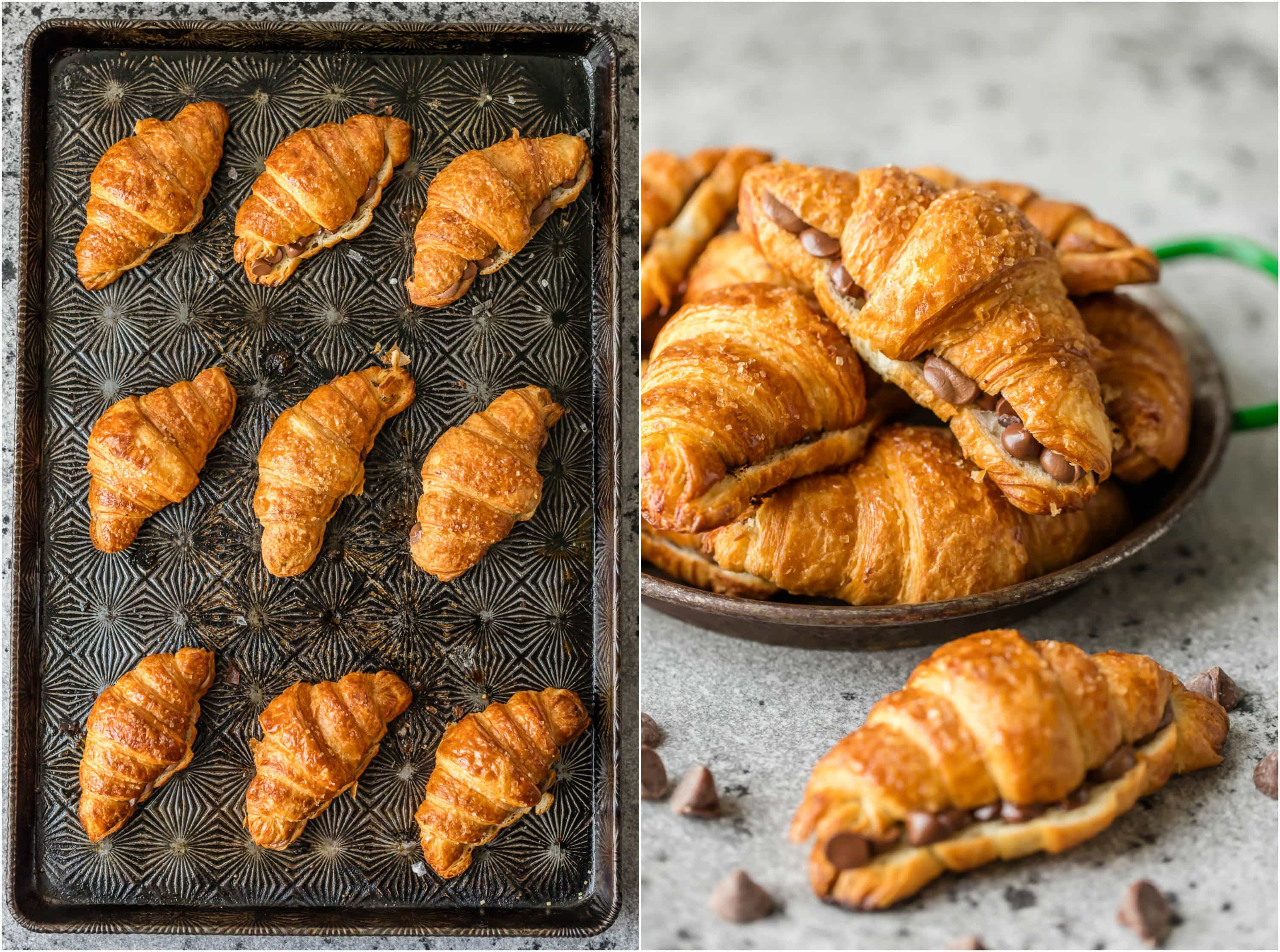 Chocolate croissant recipes on a baking tray