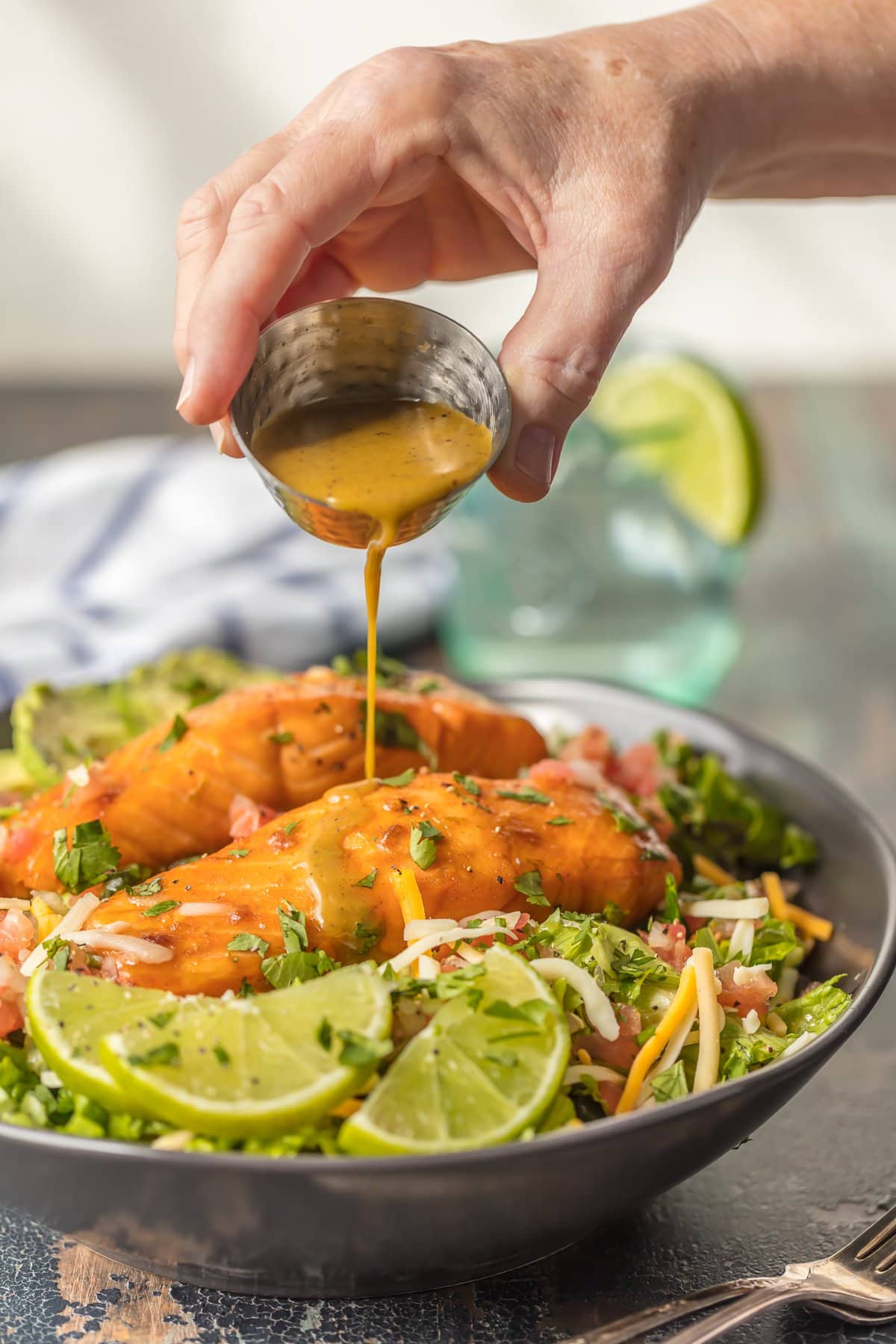 Tequila Lime Salmon Salad recipe with tequila lime vinaigrette 